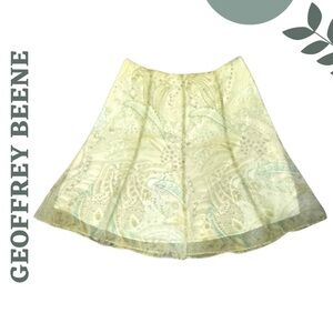 Geoffrey Beene Paisley A-Line Skirt | Size 10 | Aqua Print | Elegant Midi Skirt
